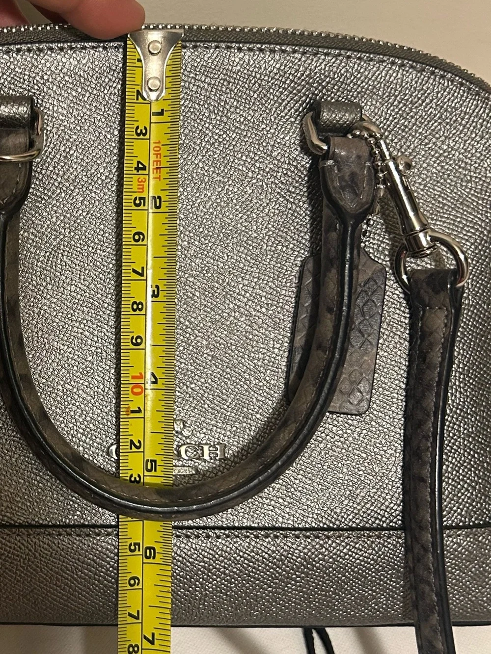 Coach F38057 Mini Sierra Signature Satchel Handbag - Silver/Snakeskin